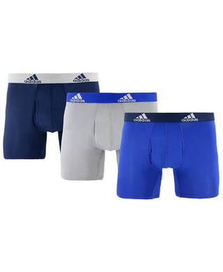 adidas Men's 3 Pk Climalite Boxer Briefs Blue Size Medium