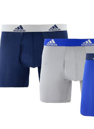 adidas Men's 3 Pk Climalite Boxer Briefs Blue Size Medium