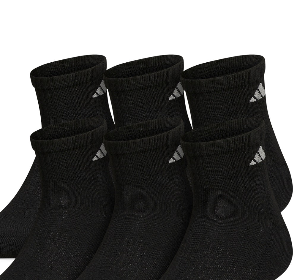 adidas Men's 6 Pack Cushioned Quarter Extended Socks Black Size X-Large