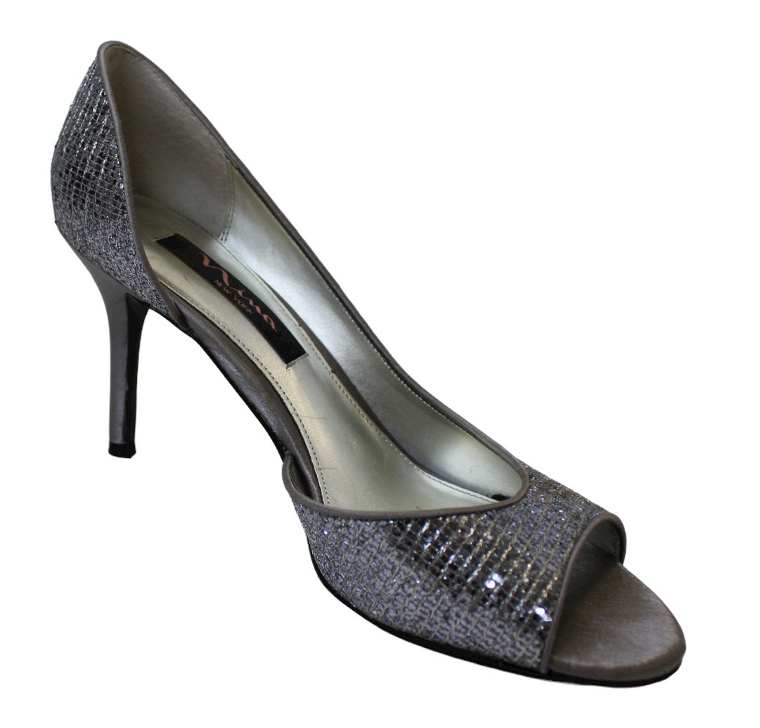 Nina Women's Peep Toe Textile Pumps Heels Shoes Gray Size 7.5M