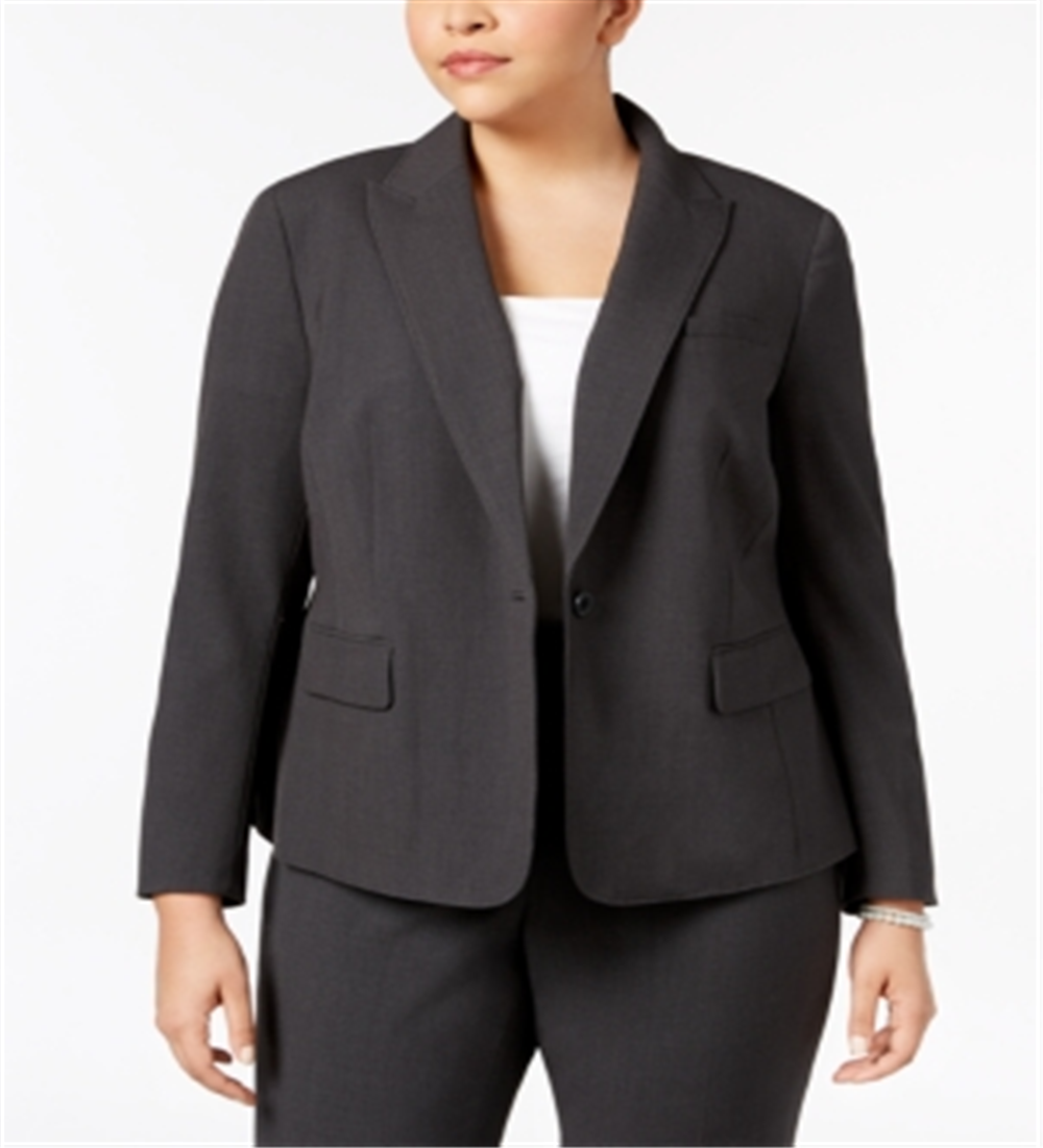 Anne Klein Women's Single Button Wear To Work Jacket Gray Size 24W