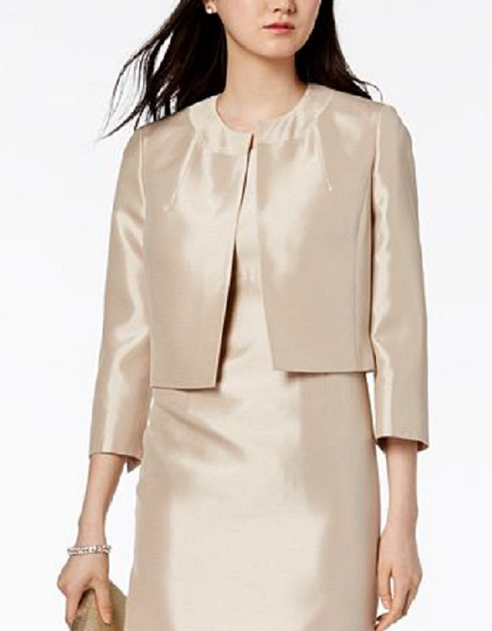 Le Suit Women's Shiny Flyaway Jacket & Sheath Dress Brown Size 2 Petite