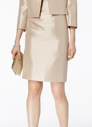 Le Suit Women's Shiny Flyaway Jacket & Sheath Dress Brown Size 2 Petite