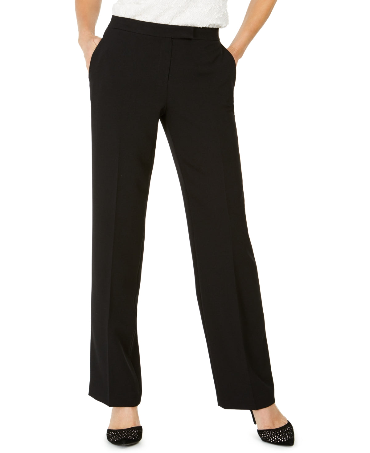 Kasper Women's Tab Waist Modern Dress Pants Black Size 18