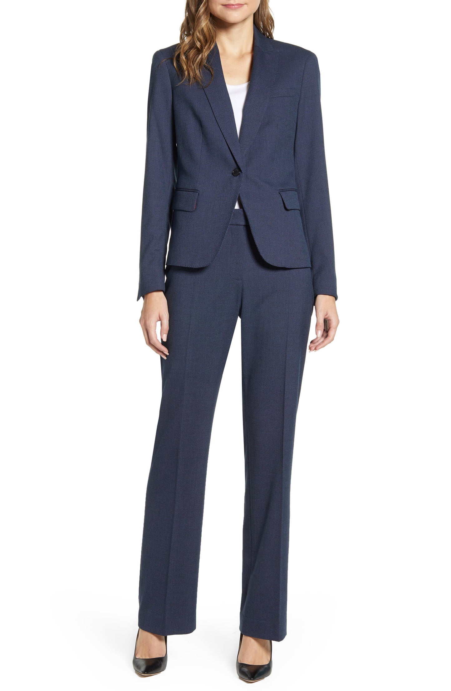 Anne Klein Women's Nested Bird's Eye Suit Blue Size 14