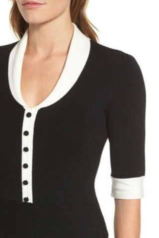 Anne Klein Women's Shawl Collar Knit Sheath Dress Black Size Small