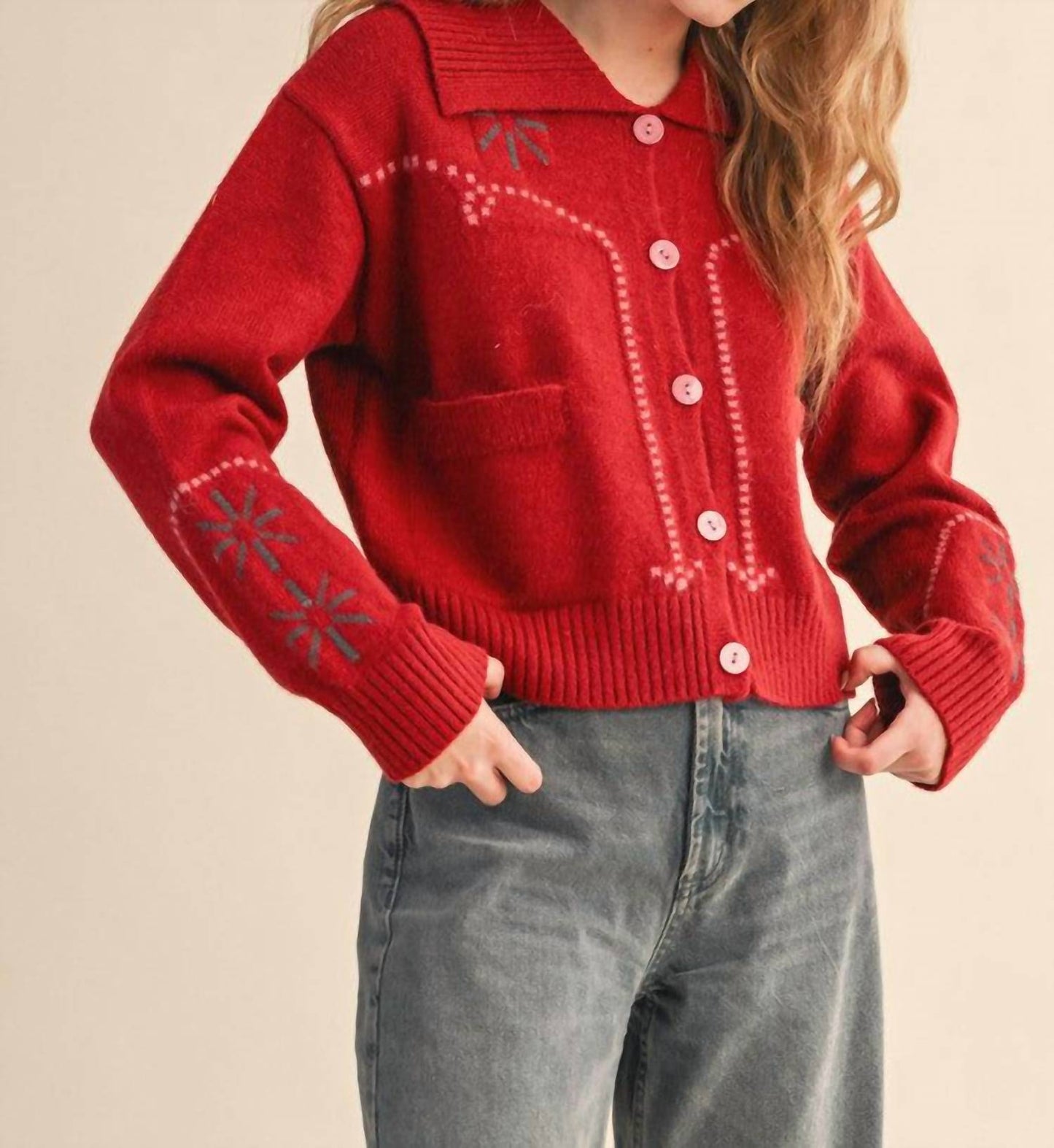 &Merci - Cozy Cherry Knit Sweater Cardigan