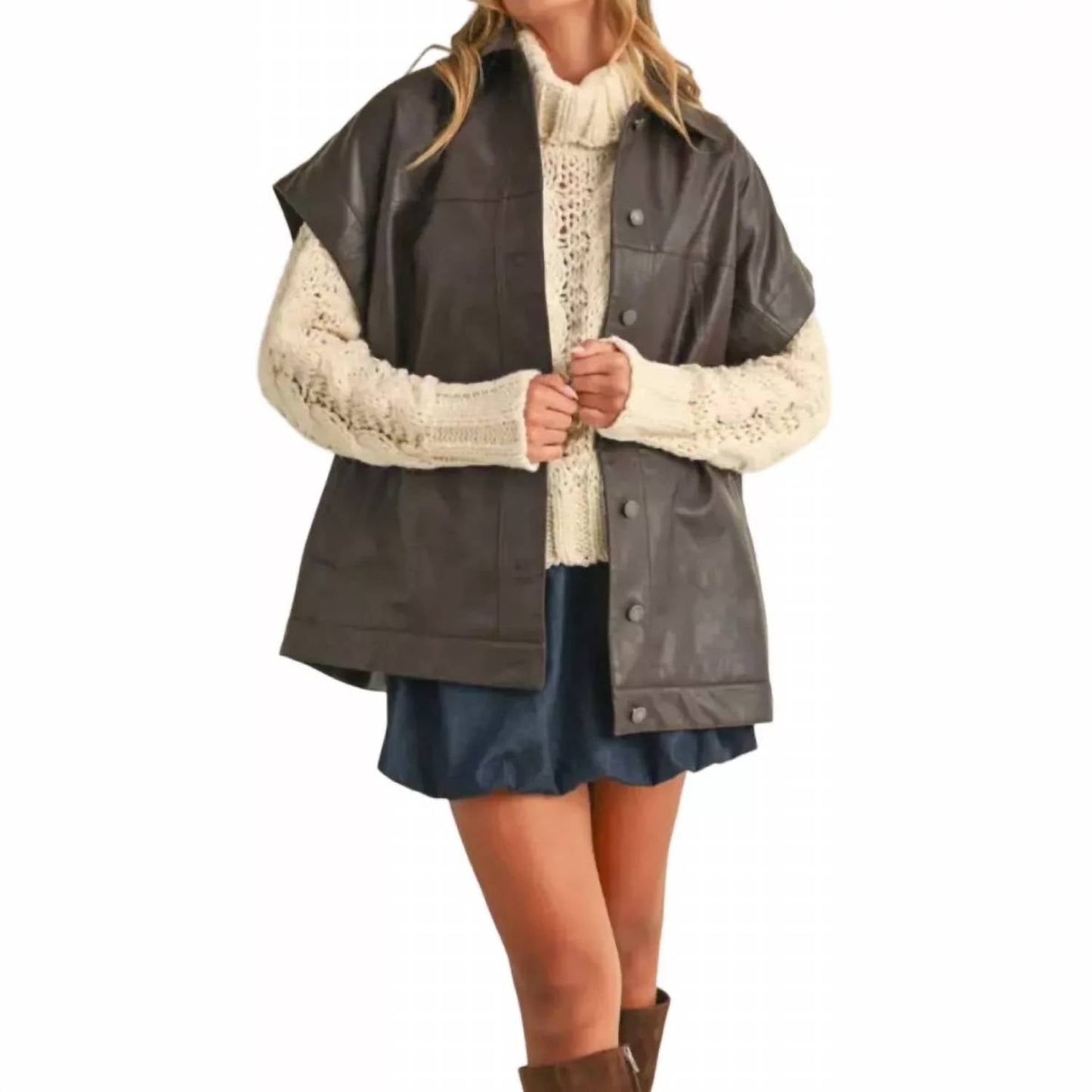 Klesis - Faux Leather Oversized Jacket