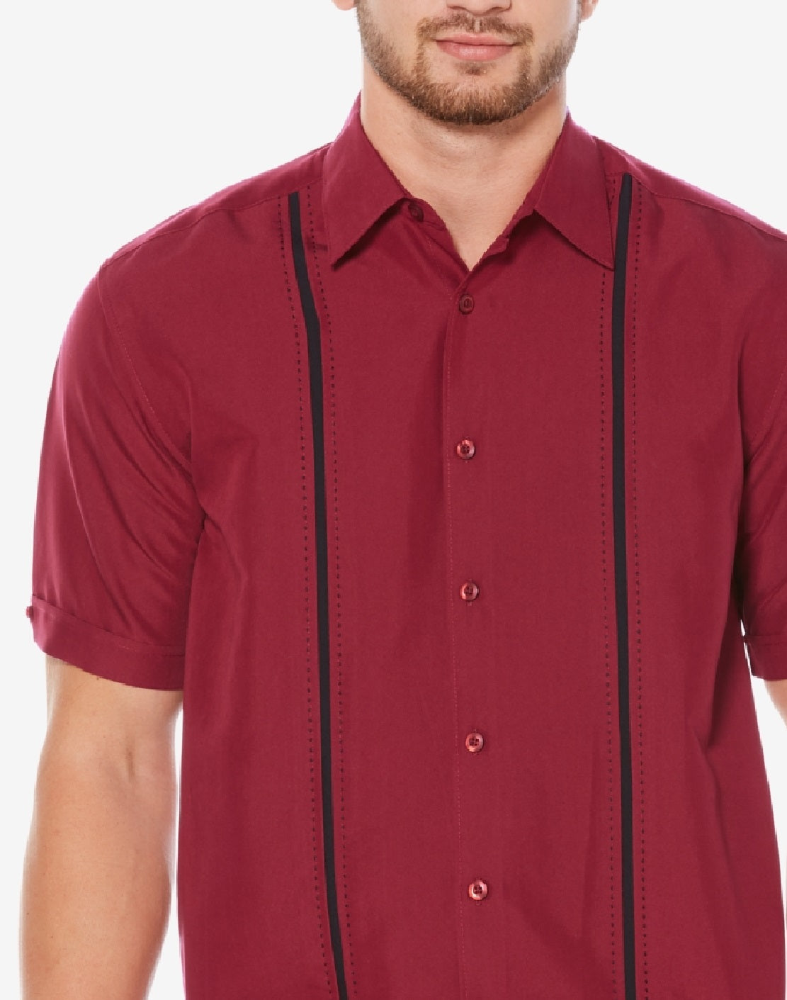 Cubavera Men's Contrast Stitch Short Sleeve Shirt Red Size Medium