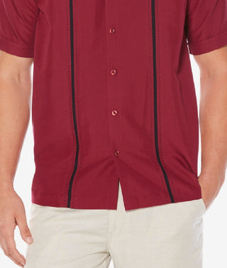 Cubavera Men's Contrast Stitch Short Sleeve Shirt Red Size Medium
