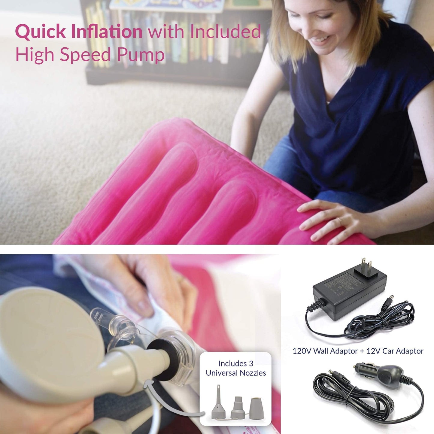 Kids Inflatable Travel Bed with High Speed Pump