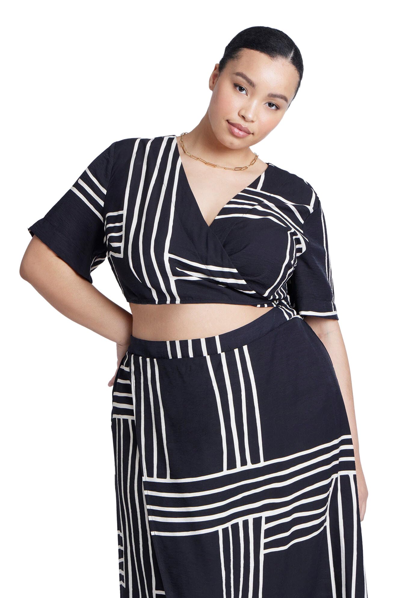 ELOQUII Women's Plus Size Printed Wrap Top - 22, Stripe Remix