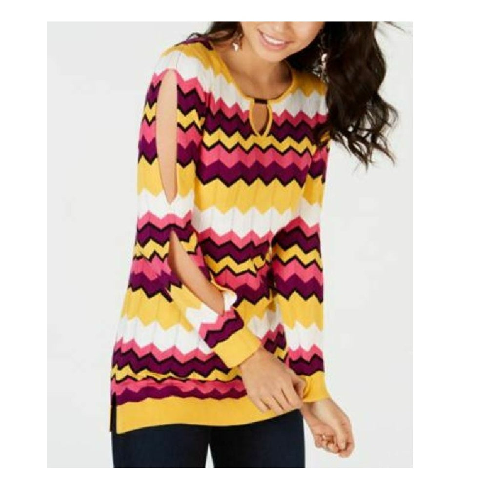 Thalia Sodi Women's Chevron Multi-Stripe Tunic Sweater Multi Size Extra Large