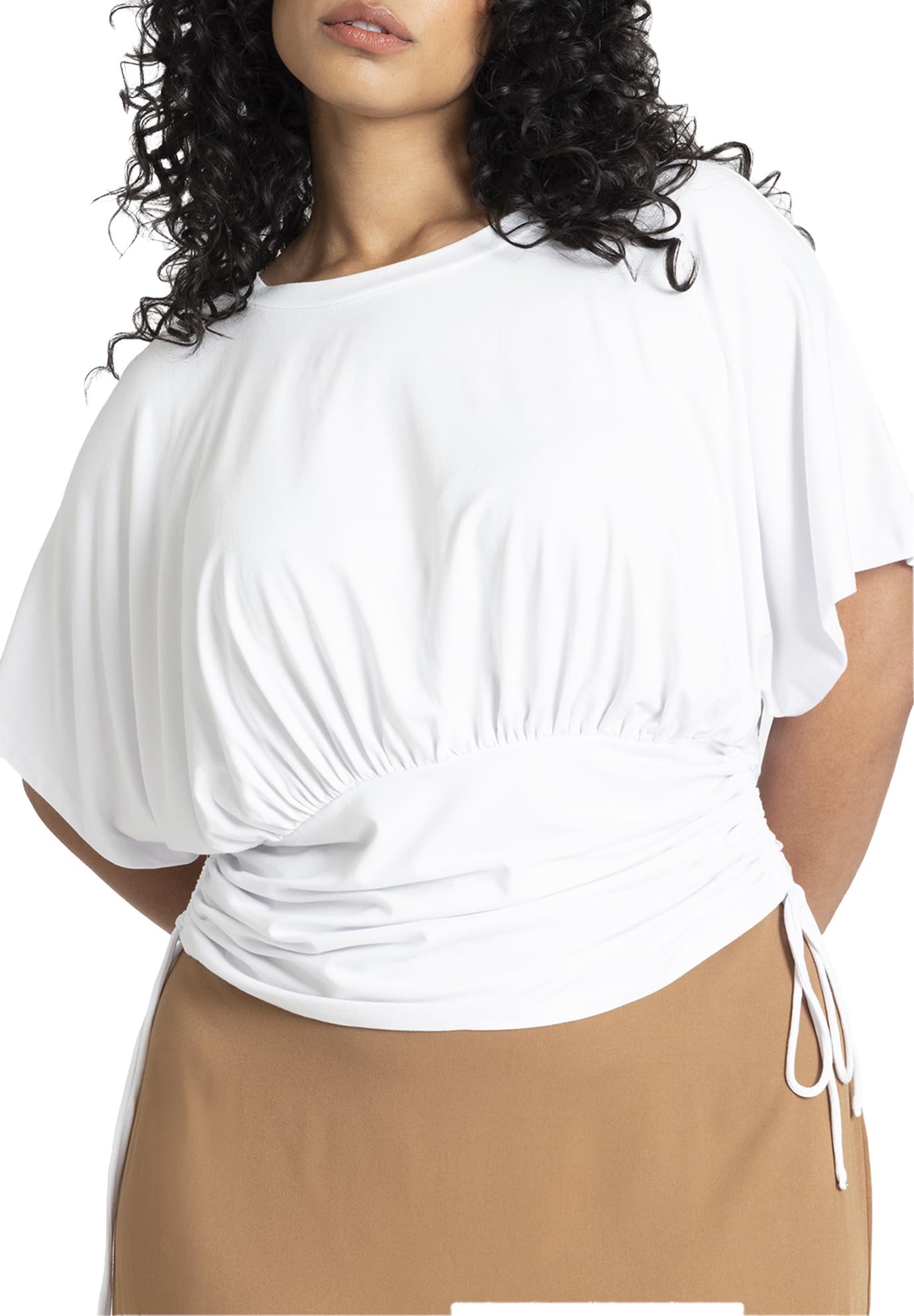 ELOQUII Women's Plus Size wrap Sleeve Tee - 18/20, White