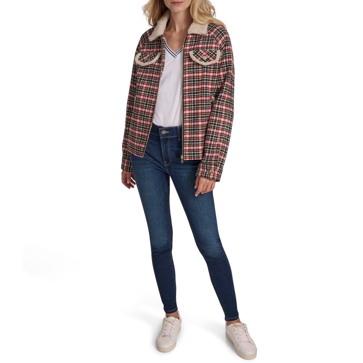 Nautica Jeans Women's Fleece Jacket Regatta Red Multi Medium