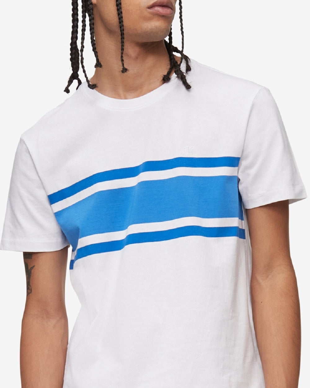 Calvin Klein Men's Chest Stripe T-Shirt White Size XX-Large