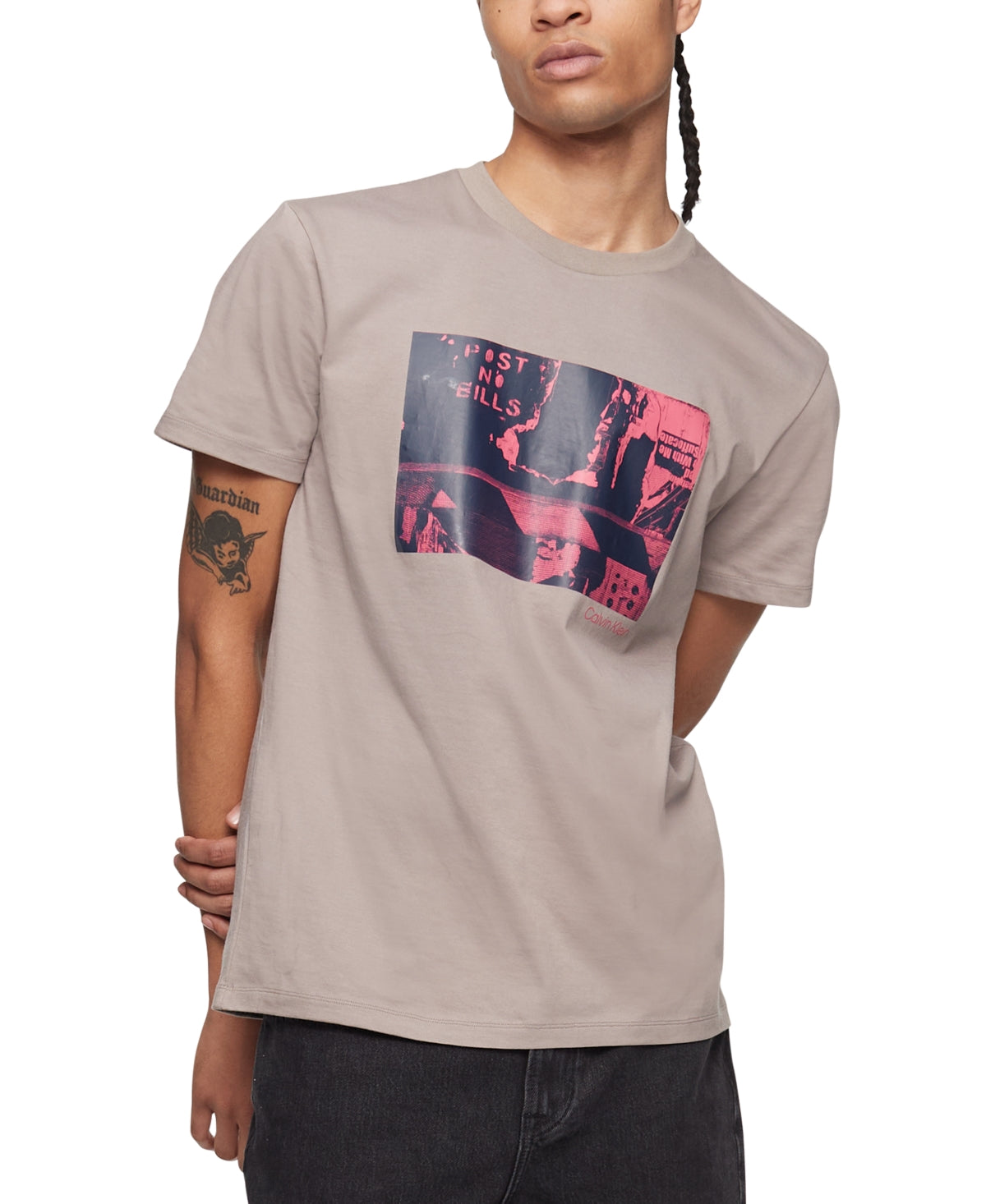 Calvin Klein Men's Relaxed Fit Logo Graphic Print T-Shirt Gray Size XX-Large