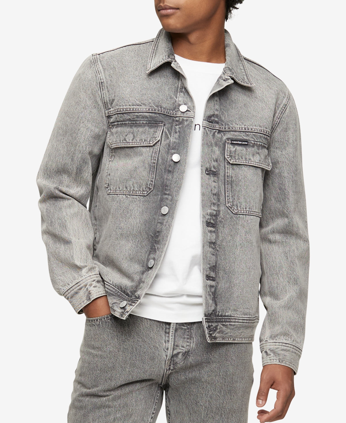 Calvin Klein Men's Iconic Relaxed Fit Trucker Jacket Gray Size Large