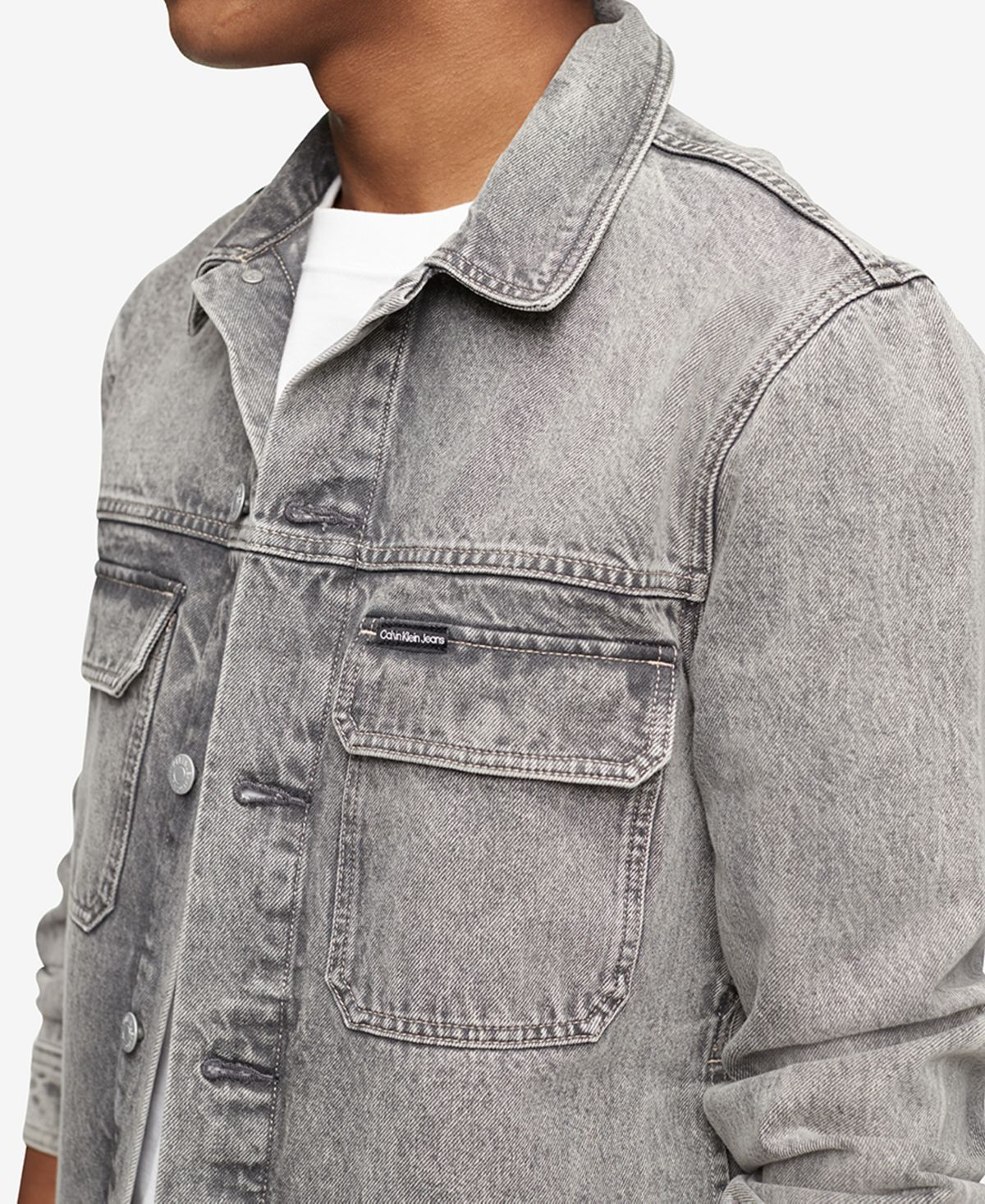 Calvin Klein Men's Iconic Relaxed Fit Palmer Utility Trucker Jacket Gray Size X-Large
