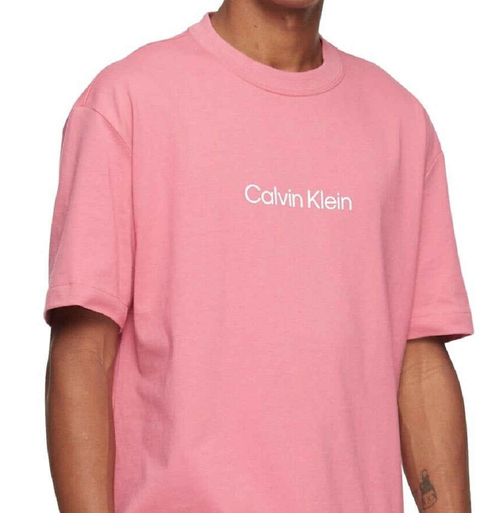 Calvin Klein Men's Relaxed Fit Standard Logo Crewneck T-Shirt Pink Size X-Small