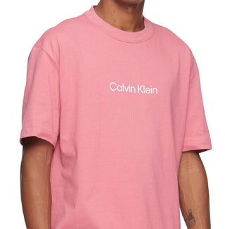 Calvin Klein Men's Relaxed Fit Standard Logo Crewneck T-Shirt Pink Size X-Small