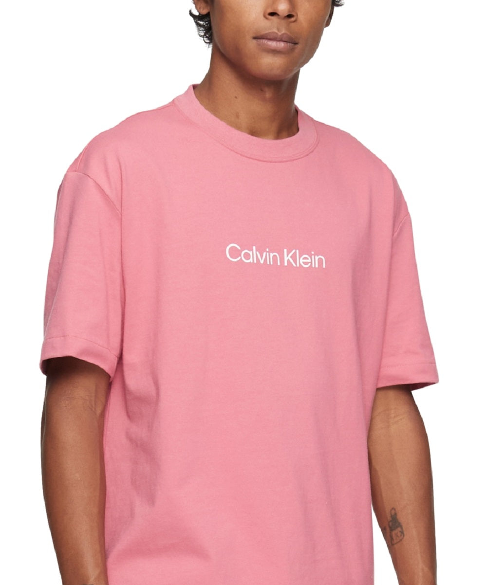 Calvin Klein Men's Relaxed Fit Standard Logo Crewneck T-Shirt Pink Size Medium