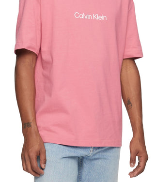 Calvin Klein Men's Relaxed Fit Standard Logo Crewneck T-Shirt Pink Size Medium