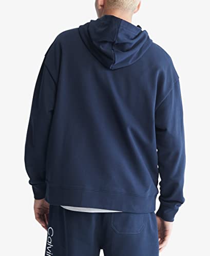 Calvin Klein Men's Relaxed Fit Standard Logo Terry Hoodie Blue Size X-Large