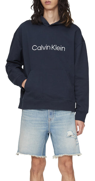 Calvin Klein Men's Relaxed Fit Standard Logo Terry Hoodie Blue Size XX-Large