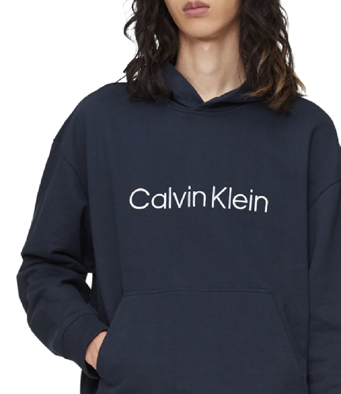 Calvin Klein Men's Relaxed Fit Standard Logo Terry Hoodie Blue Size XX-Large