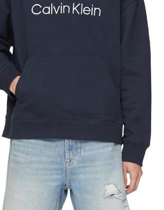 Calvin Klein Men's Relaxed Fit Standard Logo Terry Hoodie Blue Size XX-Large