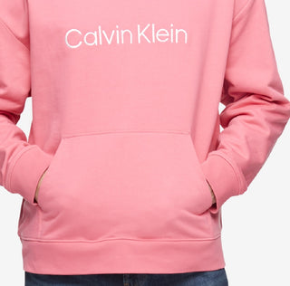 Calvin Klein Men's Relaxed Fit Standard Logo Terry Hoodie Pink Size Small