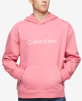 Calvin Klein Men's Relaxed Fit Standard Logo Terry Hoodie Pink Size Medium
