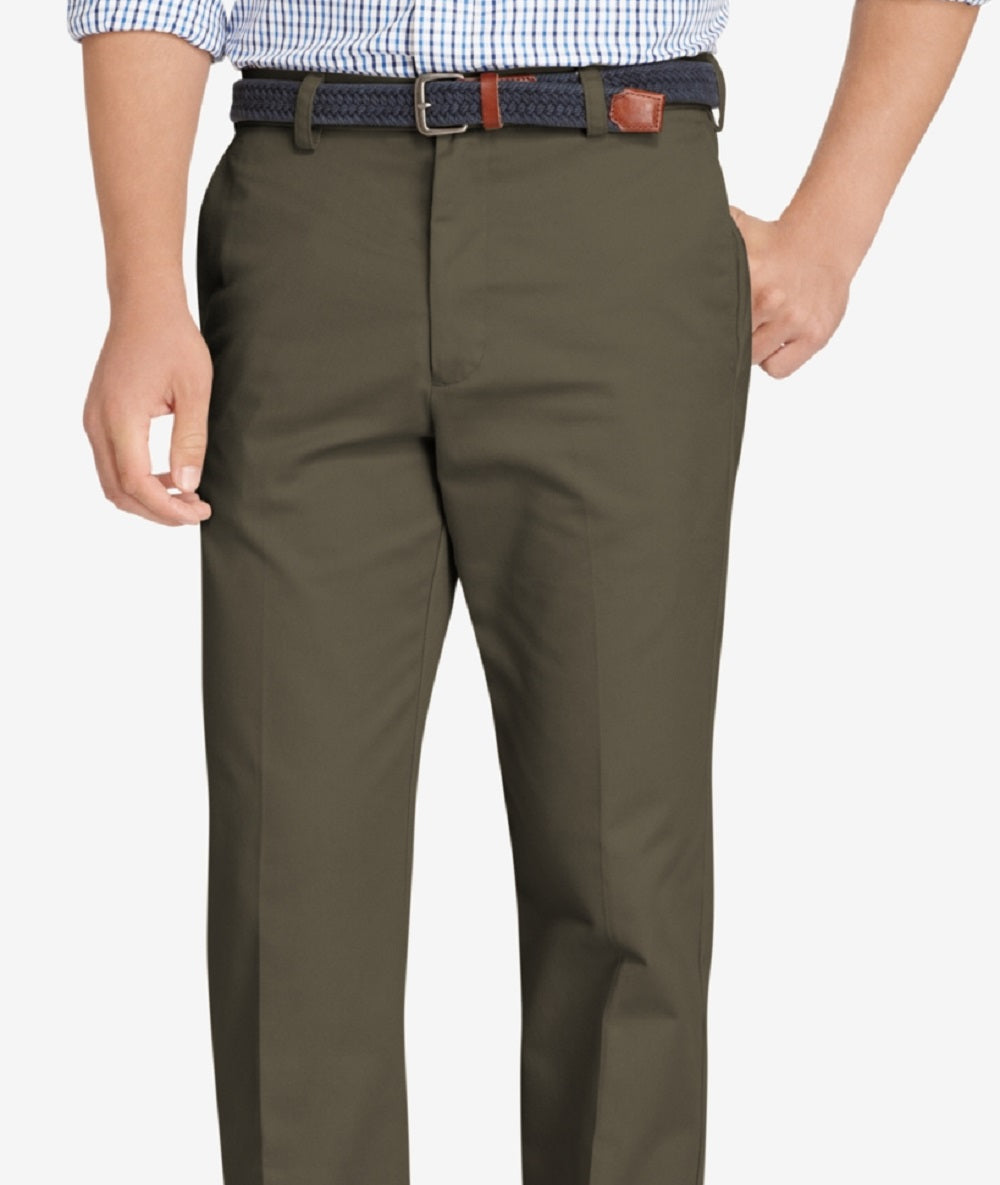 Izod Men's American Straight-Fit Flat Front Chino Pants Green Size 34X32