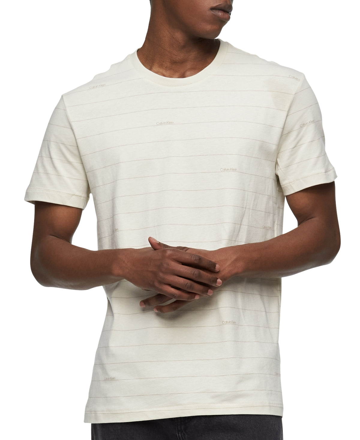 Calvin Klein Men's Regular Fit Short Sleeve Striped Crewneck T-Shirt White Size Small