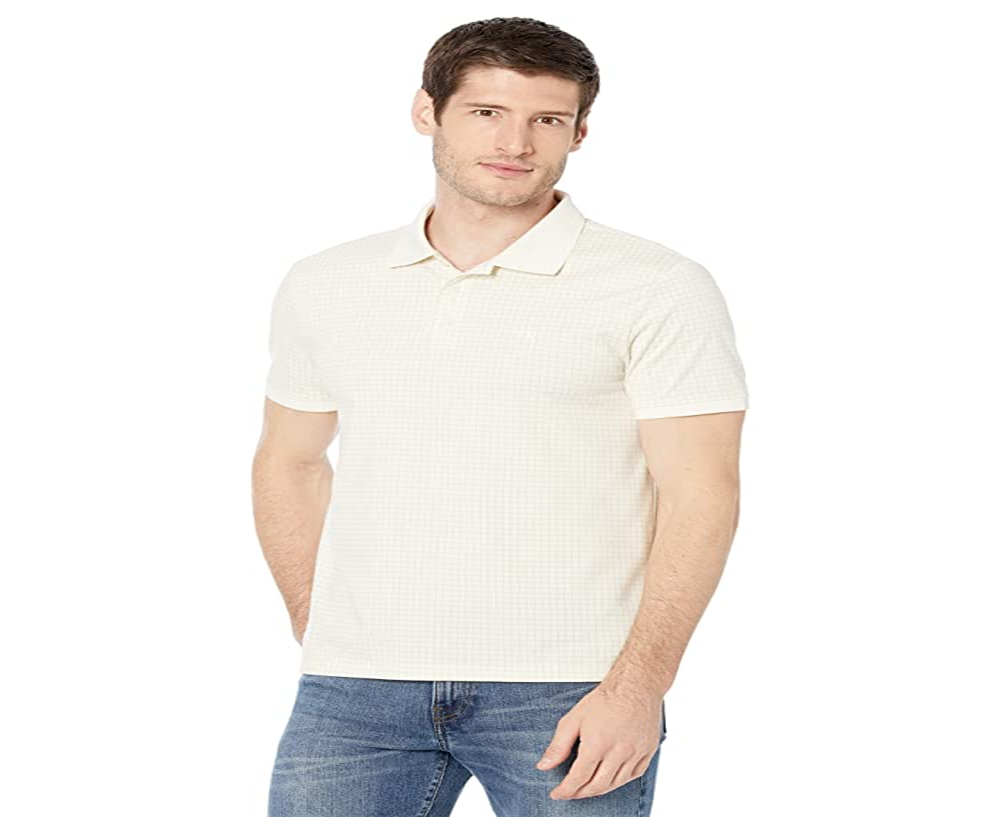 Calvin Klein Men's Short Sleeve Smooth Cotton Grid Print Polo White Size Small