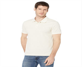 Calvin Klein Men's Short Sleeve Smooth Cotton Grid Print Polo White Size Small