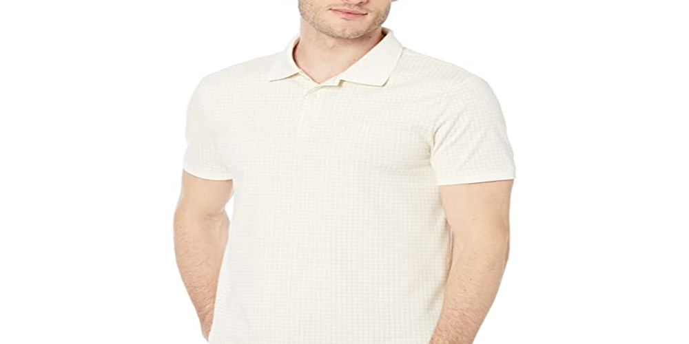 Calvin Klein Men's Short Sleeve Smooth Cotton Grid Print Polo White Size Small