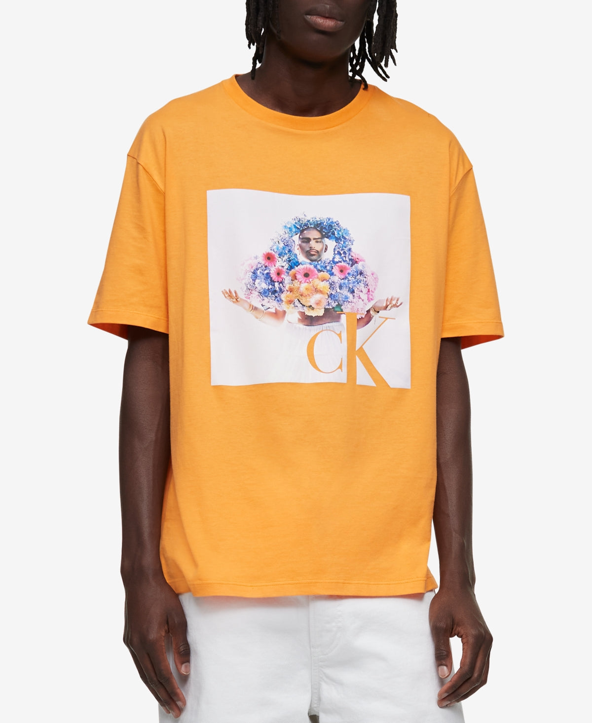 Calvin Klein Men's Relaxed Fit Pride Graphic Crewneck T Shirt Orange Size X-Small