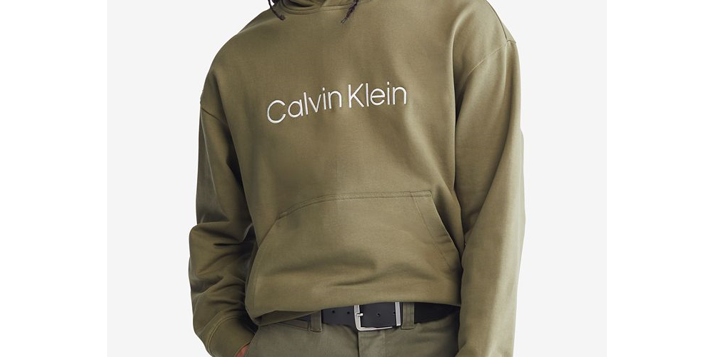 Calvin Klein Men's Relaxed Fit Standard Logo Terry Hoodie Brown Size Medium