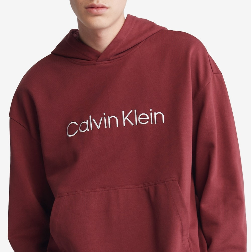 Calvin Klein Men's Relaxed Fit Standard Logo Terry Hoodie Red Size Medium