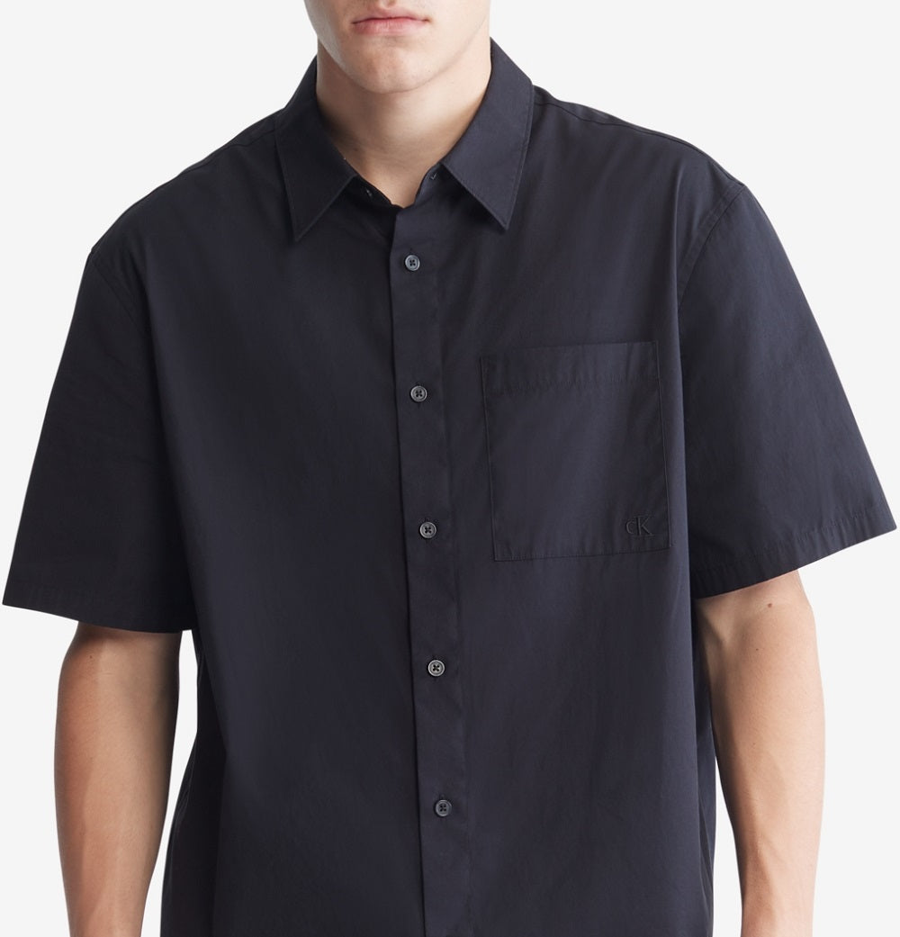 Calvin Klein Men's Short Sleeve Solid Pocket Button Down Easy Shirt Black Size Large