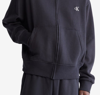 Calvin Klein Men's Relaxed Fit Archive Logo Fleece Bomber Jacket Black Size Large