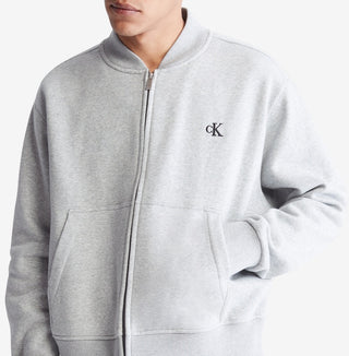 Calvin Klein Men's Relaxed Fit Archive Logo Fleece Bomber Jacket Gray Size Large