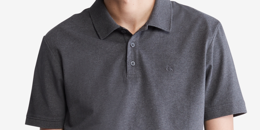 Calvin Klein Men's Regular Fit Smooth Cotton Monogram Logo Polo Shirt Gray Size Large