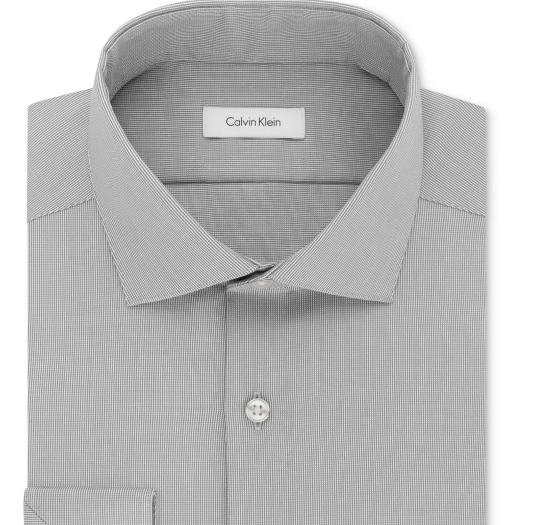 Calvin Klein Men's Slim Fit Non Iron Stretch Performance Dress Shirt Gray Size 15.5X34X35