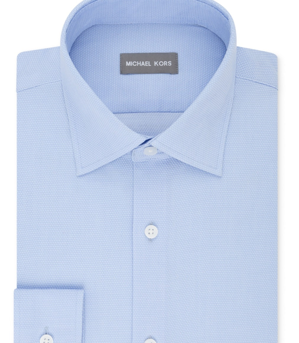 Michael Kors Men's Regular Fit Airsoft Non Iron Performance Dress Shirt Blue Size 18.5X34X35
