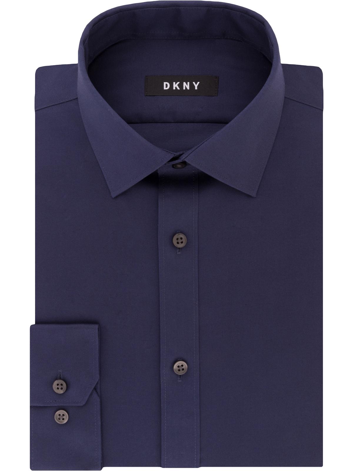 DKNY Men's Stretch Slim Fit Button Down Shirt Blue Size XL