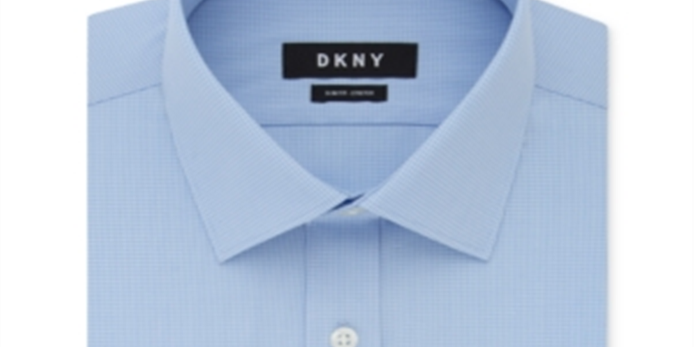 DKNY Men's Slim Fit Stretch Mini Check Dress Shirt Blue Size 16X34-35