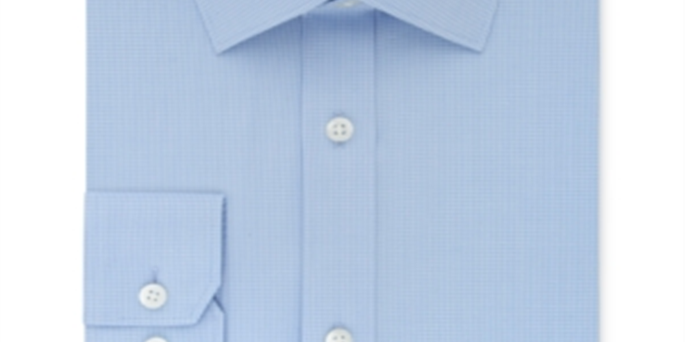 DKNY Men's Slim Fit Stretch Mini Check Dress Shirt Blue Size 16X34-35